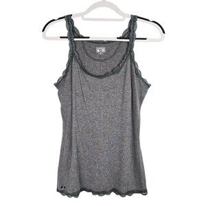 Vtg CONVERSE ONE STAR Y2K Cami Tank Top GRAY w LACE size XL ASO Elena Gilbert